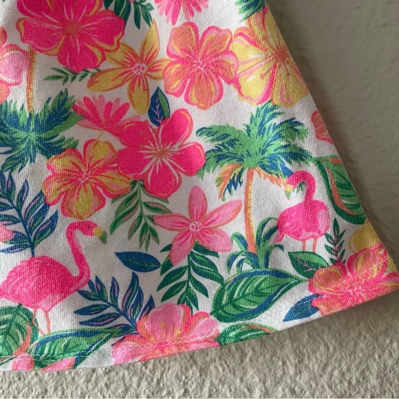 Tommy Bahama Smocked Top Girls Small (5/6) Pink Floral Hawaiian Flamingo Ruffle - Picture 6 of 11